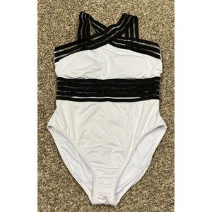 womens kenneth cole one piece swimsuit white black large